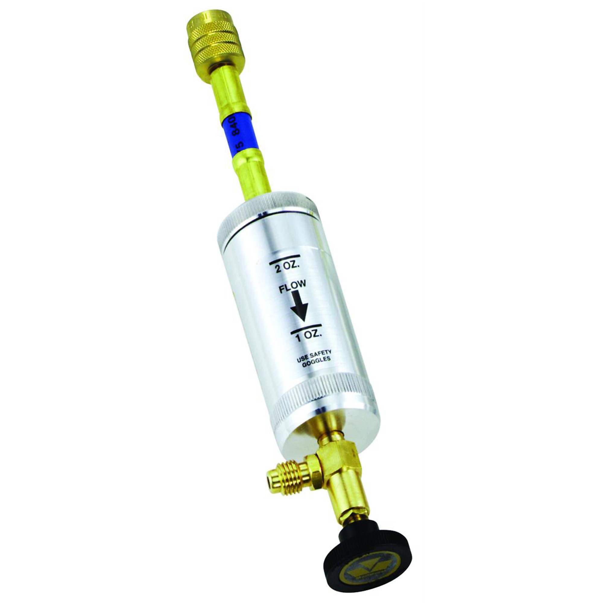 Mastercool Oil Injector — 2 Oz. Capacity, R134A, All Metal Canister, 1/2in. ACME M x 1/2in. ACME F, Model# MSC82375